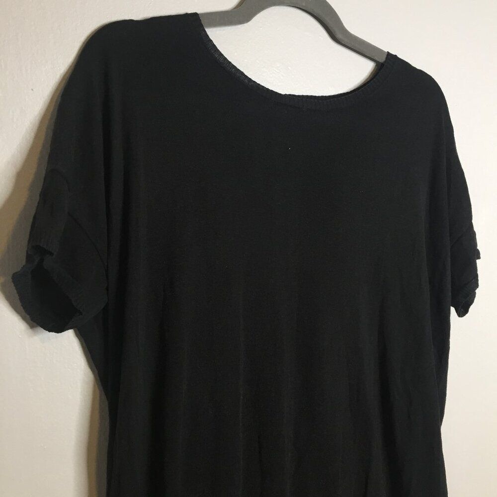Eileen Fisher Silk and Linen Blend Shirt with Cuff Detail | XS | Black Shirt